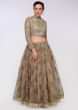 Beige Lehenga And Dupatta In Floral Printed Organza Paired With Embroidered Net Blouse Online - Kalki Fashion