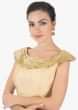 Beige Blouse In Silk With Cowl Neck Studed With Cut Danna Online - Kalki Fashion