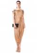 Beige Draped Gown With Hand Embroidered Cold Shoulder Online - Kalki Fashion