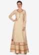 Beige straight suit in silk with palazzo pant in brocade silk only on Kalki