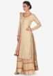 Beige straight suit in silk with palazzo pant in brocade silk only on Kalki