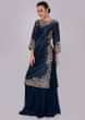 Berry blue long cotton top with matching skirt and net dupatta 