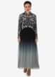 Black and grey anarkali suit with floral embroidered bodice only on Kalki