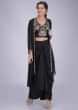 Black Skirt Increpe With Cotton Silk Crop Top And Organza Jacket 