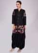 Black fancy cotton skirt with matching long top enhanced in floral resham embroidery