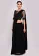 Black georgette ready pleated saree with cut dana embroiderd net blouse