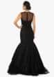Black jewel neck gown featuring in texture net only on Kalki