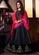 Black Anarkali Dress In Raw Silk With Shaded Bandhani Dupatta Online - Kalki Fashion
