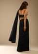 Black Ready Pleated Saree Embellished In Sequins And Sleeveless Velvet Blouse With Cut Out Detailing