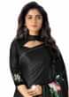 Black saree in satin with border enhanced in floral motif digital print 