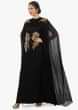 Black silk georgette dress with a attached pleated cape