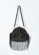 Black Clutch In Sequins Fabric With Cut Dana Fringes On The Edges By Solasta