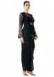 Black Embroidered Bell Sleeves Draped Dress 