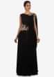 Black Gown In Lycra Net Enhanced In Cut Dana And Cowl Drape Online - Kalki Fashion