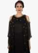 Black tunic with fancy cape adorn in heavy stones and cut dana work only on Kalki