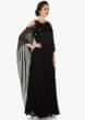 Black tunic with fancy cape adorn in heavy stones and cut dana work only on Kalki