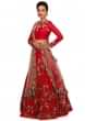 Blood red lehenga in resham and floral embroidery only on Kalki