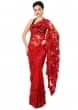 Blood red saree enhanced in resham embroidery only on Kalki