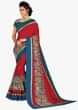 Blood red saree in silk with meenakari print all over 
