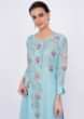 Blue georgette tunic dress with floral embroidery only on Kalki