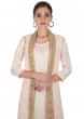 Blush Peach Cotton Dress with Long Jacket Featuring Embroidery and Tassels only on Kalki