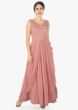 Blush peach georgette dress with gathers and side cowl drape