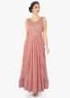 Blush peach georgette dress with gathers and side cowl drape