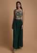 Bottle Green Palazzo Suit With Matching Jacket And Embroidered Floral Jaal  