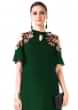 Bottle Green Asymmetrical Dress With Hand Embroidered Cold Shoulder Online - Kalki Fashion