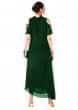 Bottle Green Asymmetrical Dress With Hand Embroidered Cold Shoulder Online - Kalki Fashion