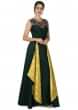 Bottle green and yellow gown in embroidered neckline and bird motif only on Kalki
