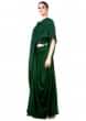 Bottle Green Draped Gown With A Hand Embroidered Cape Dupatta Online - Kalki Fashion