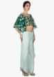 Bottle Green Crop Top With Embroidery Work And Matched With Tulip Pants Online - Kalki Fashion