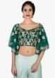 Bottle Green Crop Top With Embroidery Work And Matched With Tulip Pants Online - Kalki Fashion