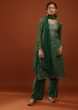 Bottle Green Straight Cut Suit In Georgette With Bandhani Print And Gotta Embroidered Yoke