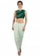 Bottle green zardosi embroidered crop top with cream dhoti pant only on Kalki