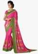 Bright Pink Saree In Silk With Human Motif Print And Contrast Border Online - Kalki Fashion