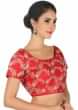 Bright Red Blouse In Raw Silk With Zari Floral Embroidery Online - Kalki Fashion