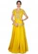 Bright Yellow Dress With Peplum Top In Floral Motif Embroidery Online - Kalki Fashion