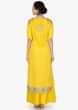 Bright yellow straight palazzo suit embellished in zari butti and border only on Kalki
