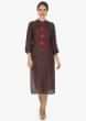 Brown chanderi cotton kurti with thread embroidery only on kalki