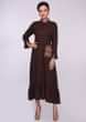 Brown cotton tunic with embroidered collar and  pocket 