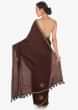 Brown Saree In Cotton Silk With Embossed Resham And Zardosi Online - Kalki Fashion