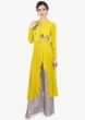 Bumblebee yellow long jacket with front slit paired with lycra palazzo 