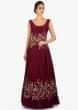 Plum raw silk gown with flower embroidery only on Kalki 