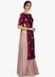 Burgundy straight top in french knot embroidered butti with peach palazzo only on Kalki