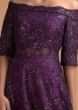 Byzantine Purple Off Shoulder Gown Adorned In Embossed Thread And Sequin Embroidery
