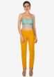 Canary Yellow and Blue Top, Jacket and Cigarette Pants Set Featuring Zari Work Only on Kalki