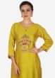 Canary yellow cotton palazzo suit beautified with zardosi and french knot embroidery work only on Kalki