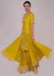Canary Yellow Palazzo Suit With Long Crushed Jacket Online - Kalki Fashion